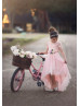 Pink Lace High Low Flower Girl Dress With Floral Sash